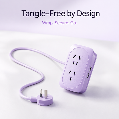 Portable Travel Power Strip with USB Ports – Compact Extension Cord with Built-In Cable Storage