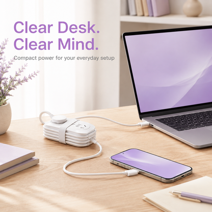 Portable Travel Power Strip with USB Ports – Compact Extension Cord with Built-In Cable Storage