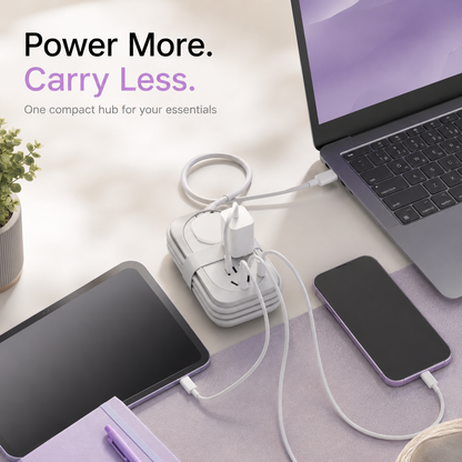 Portable Travel Power Strip with USB Ports – Compact Extension Cord with Built-In Cable Storage