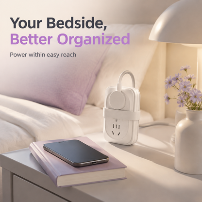Portable Travel Power Strip with USB Ports – Compact Extension Cord with Built-In Cable Storage
