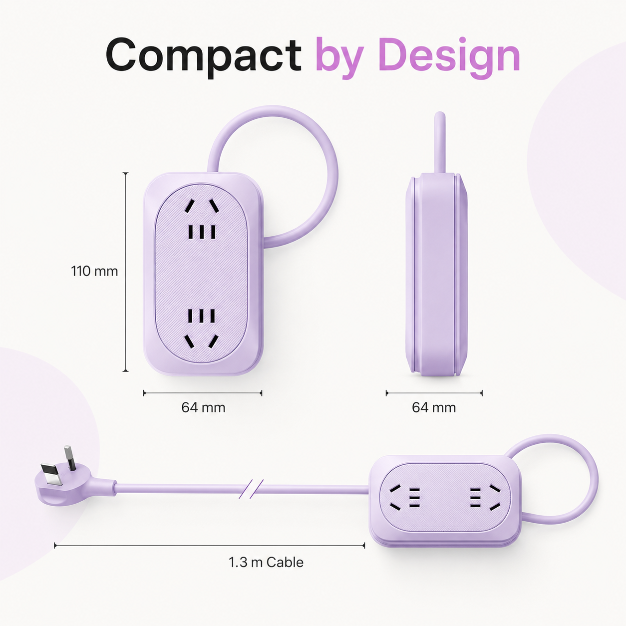 Portable Travel Power Strip with USB Ports – Compact Extension Cord with Built-In Cable Storage