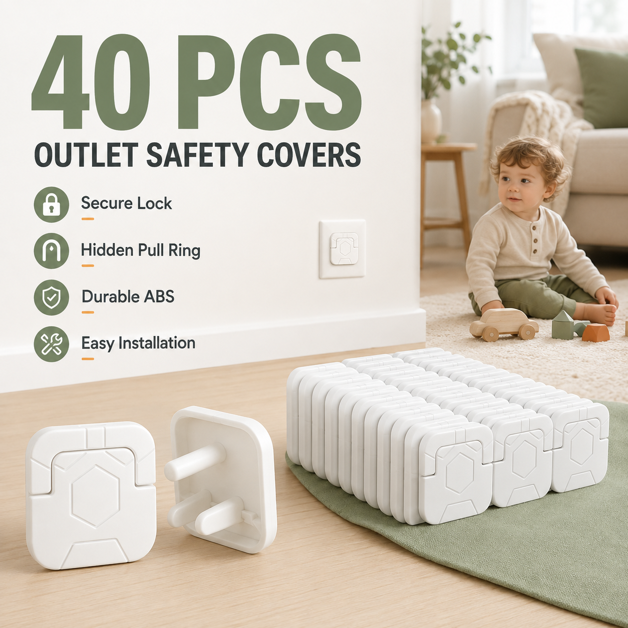 Baby Proof Socket Covers with Smart Handle Design