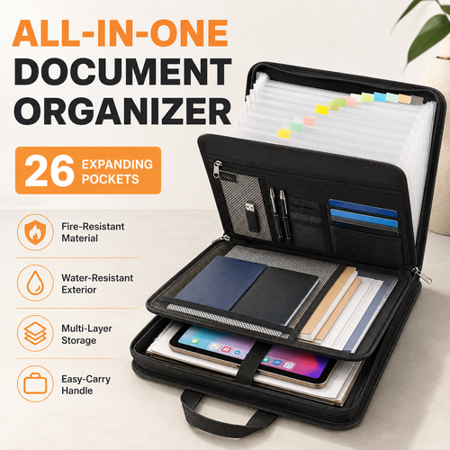 13-Pocket Fireproof & Waterproof Expanding File Organizer with Handle – Large Capacity Accordion Document Folder