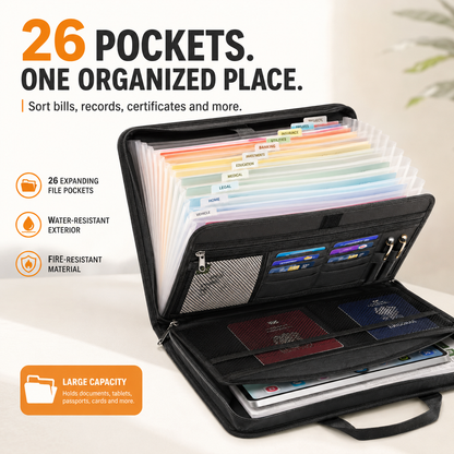 13-Pocket Fireproof & Waterproof Expanding File Organizer with Handle – Large Capacity Accordion Document Folder