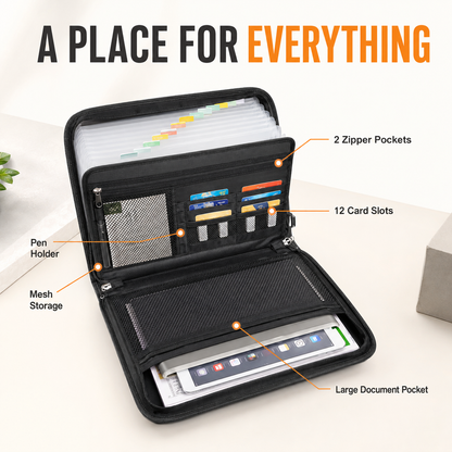 13-Pocket Fireproof & Waterproof Expanding File Organizer with Handle – Large Capacity Accordion Document Folder