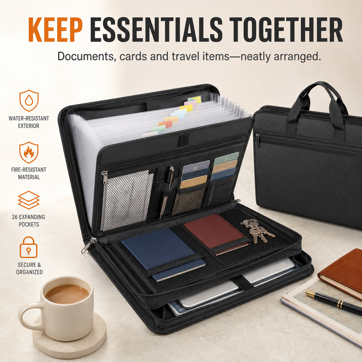13-Pocket Fireproof & Waterproof Expanding File Organizer with Handle – Large Capacity Accordion Document Folder