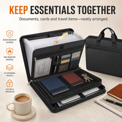 13-Pocket Fireproof & Waterproof Expanding File Organizer with Handle – Large Capacity Accordion Document Folder