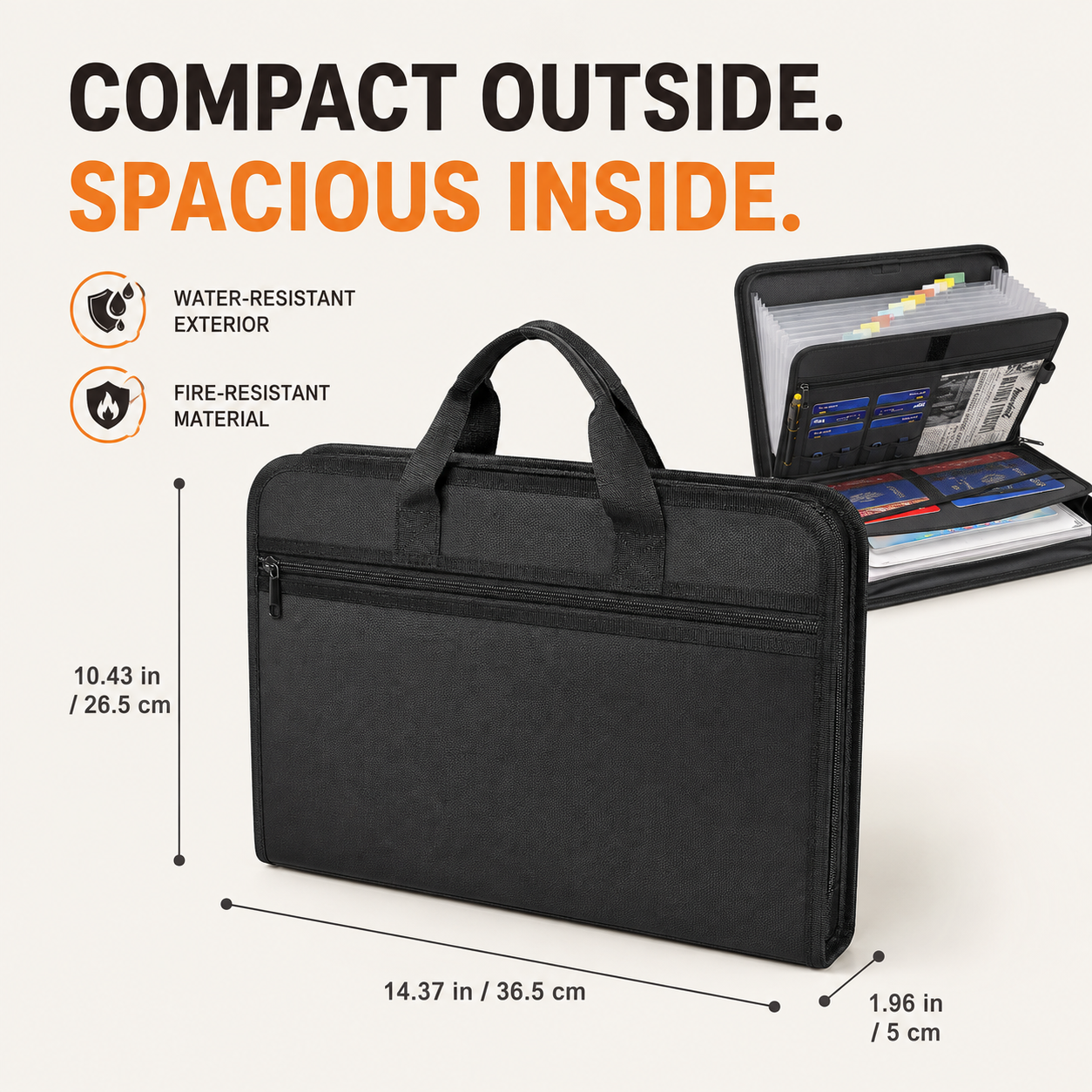 13-Pocket Fireproof & Waterproof Expanding File Organizer with Handle – Large Capacity Accordion Document Folder