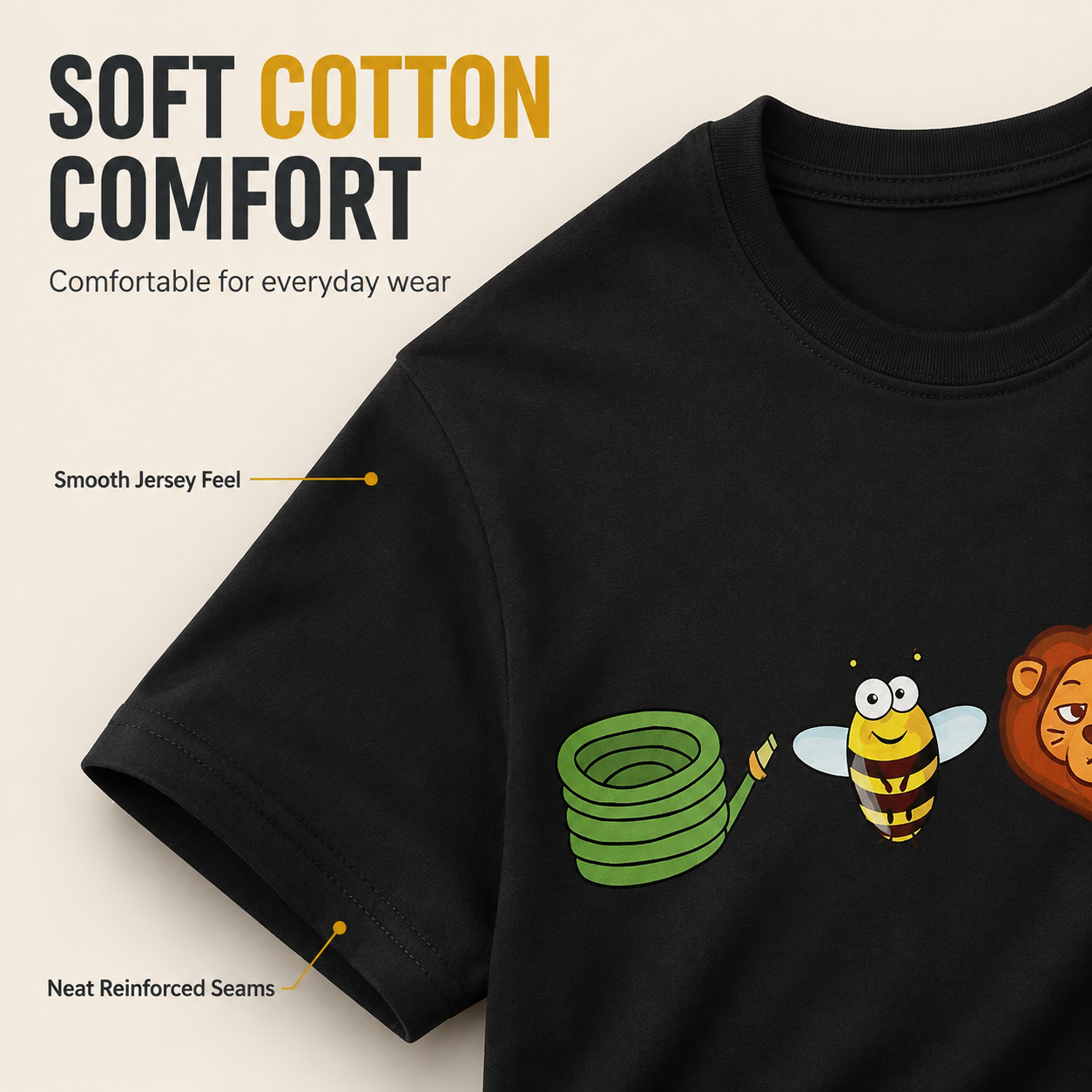 Hose Bee Lion Mens T Shirts Cotton Short Sleeve T-Shirt Crew Neck Tees Casual Shirt