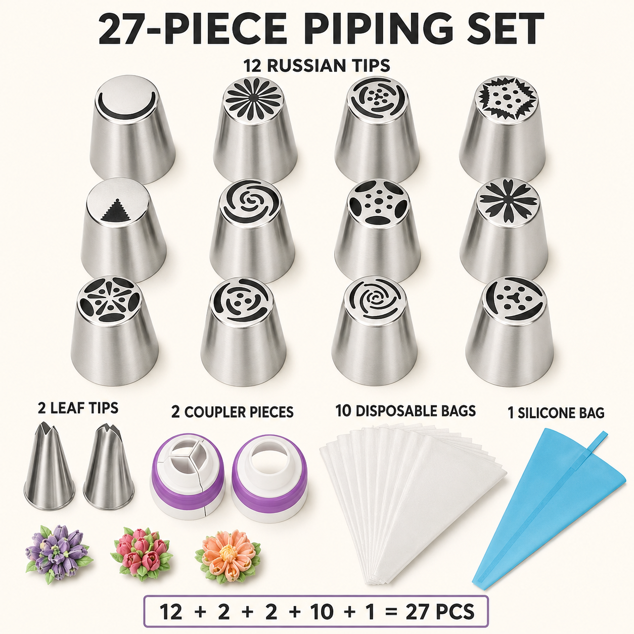 🧁 27-Piece Piping Kit – Create in Bloom