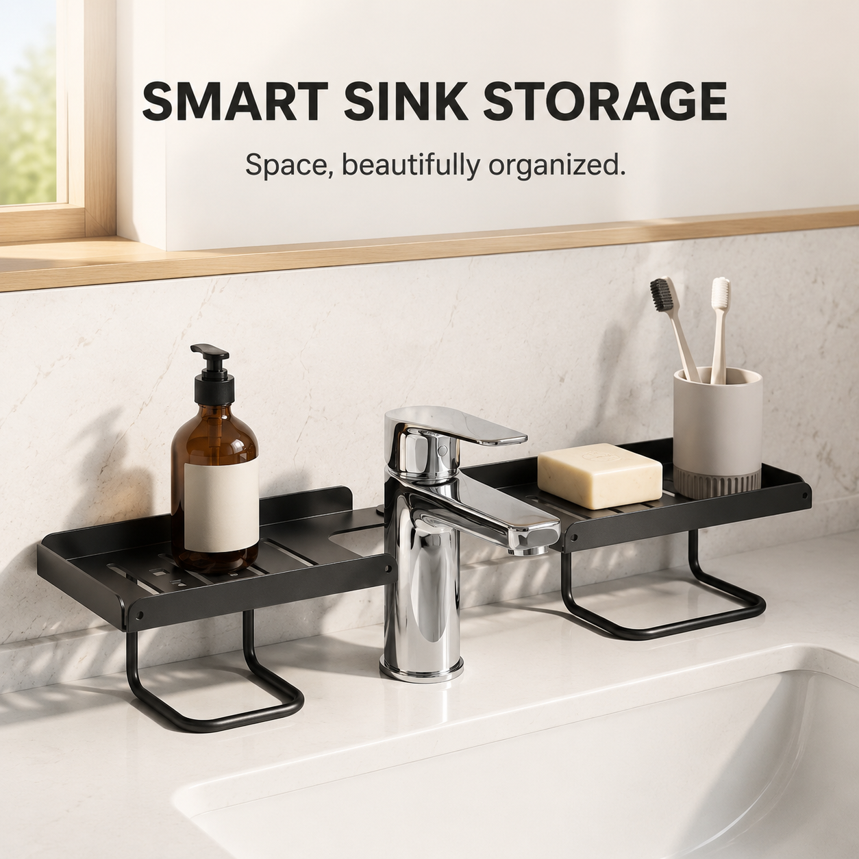Adjustable Faucet Shelf – No-Drill Sink Organizer & Storage Rack