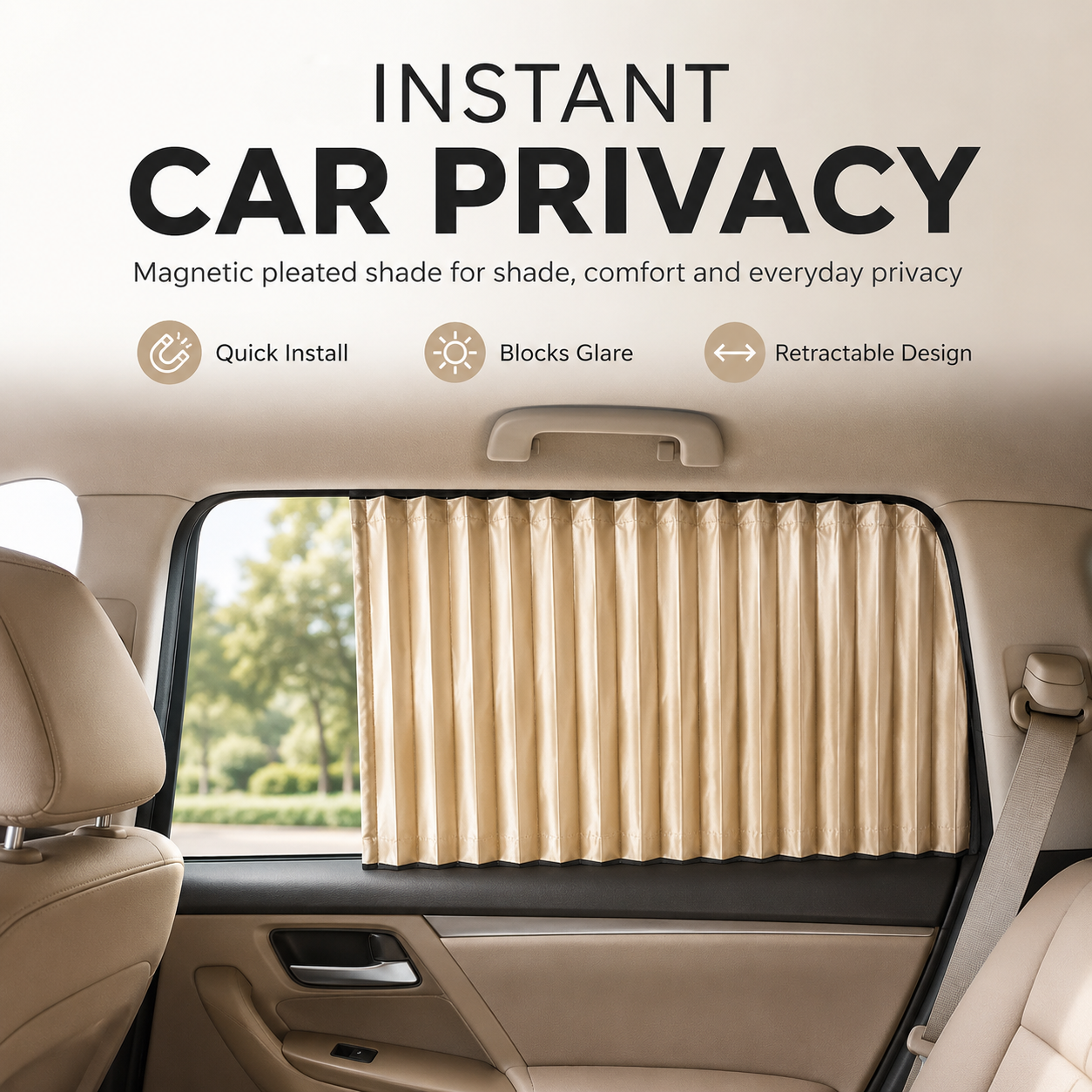 4 Pcs Beige Magnetic Car Side Window Sun Shades, Privacy & UV Protection