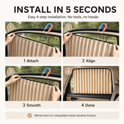 4 Pcs Beige Magnetic Car Side Window Sun Shades, Privacy & UV Protection