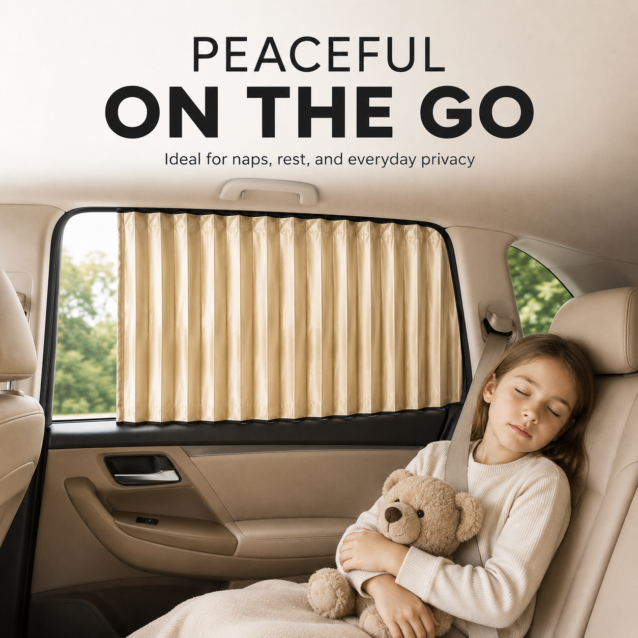4 Pcs Beige Magnetic Car Side Window Sun Shades, Privacy & UV Protection