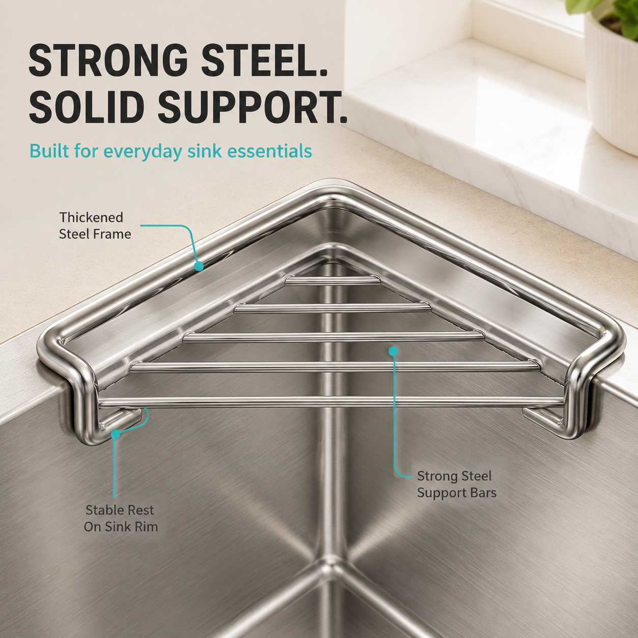 🔥 Limited-Time Deal🧽 Stainless Steel Corner Sink Shelf – Triangular Drainage Rack for Sponge, Cloth & Brush Storage