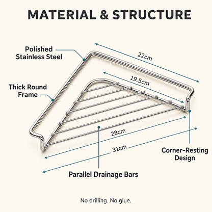 🔥 Limited-Time Deal🧽 Stainless Steel Corner Sink Shelf – Triangular Drainage Rack for Sponge, Cloth & Brush Storage