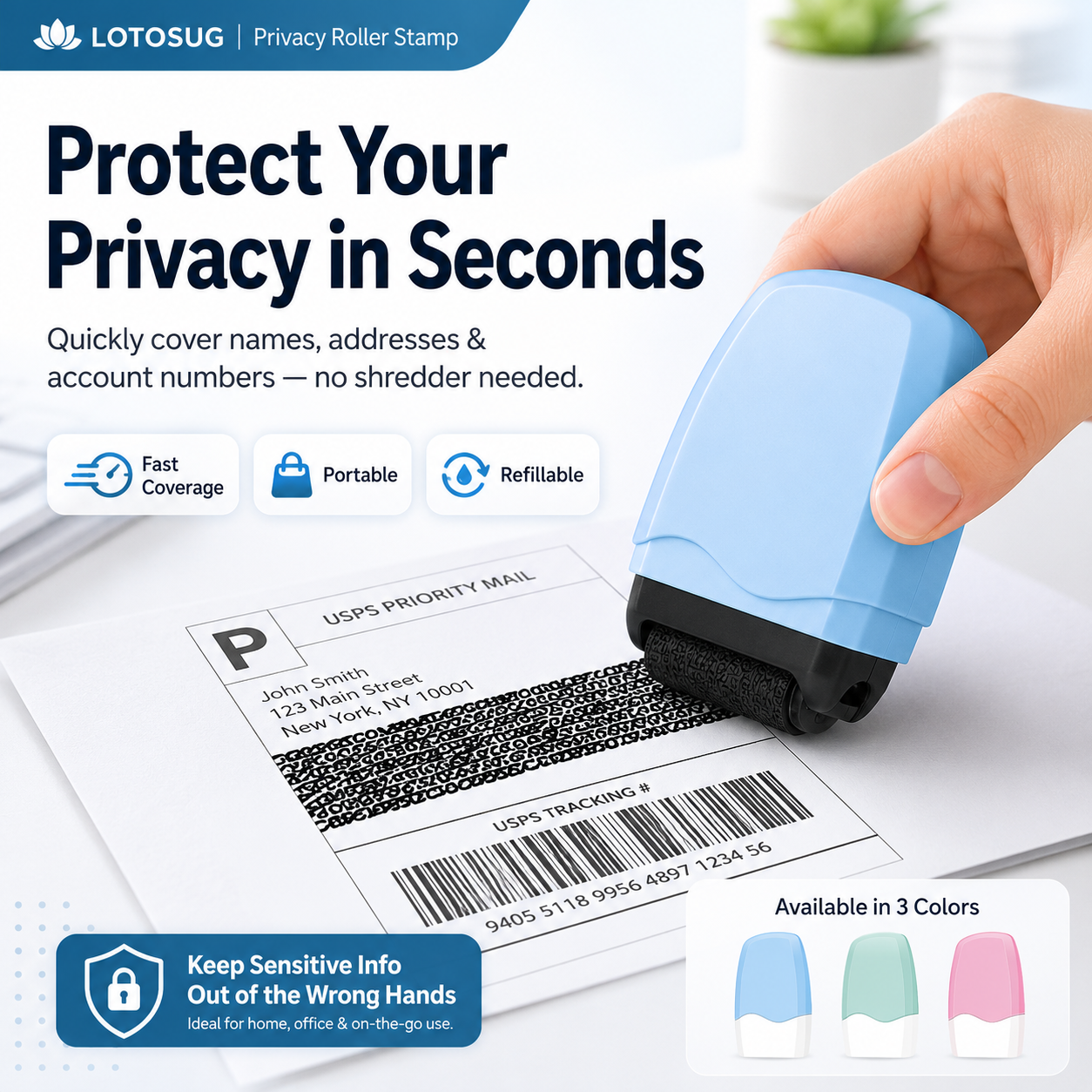 Identity Theft Protection Roller Stamp – Privacy Guard for Hiding Personal Information, Security Ink Roller for Mail, Documents & Labels