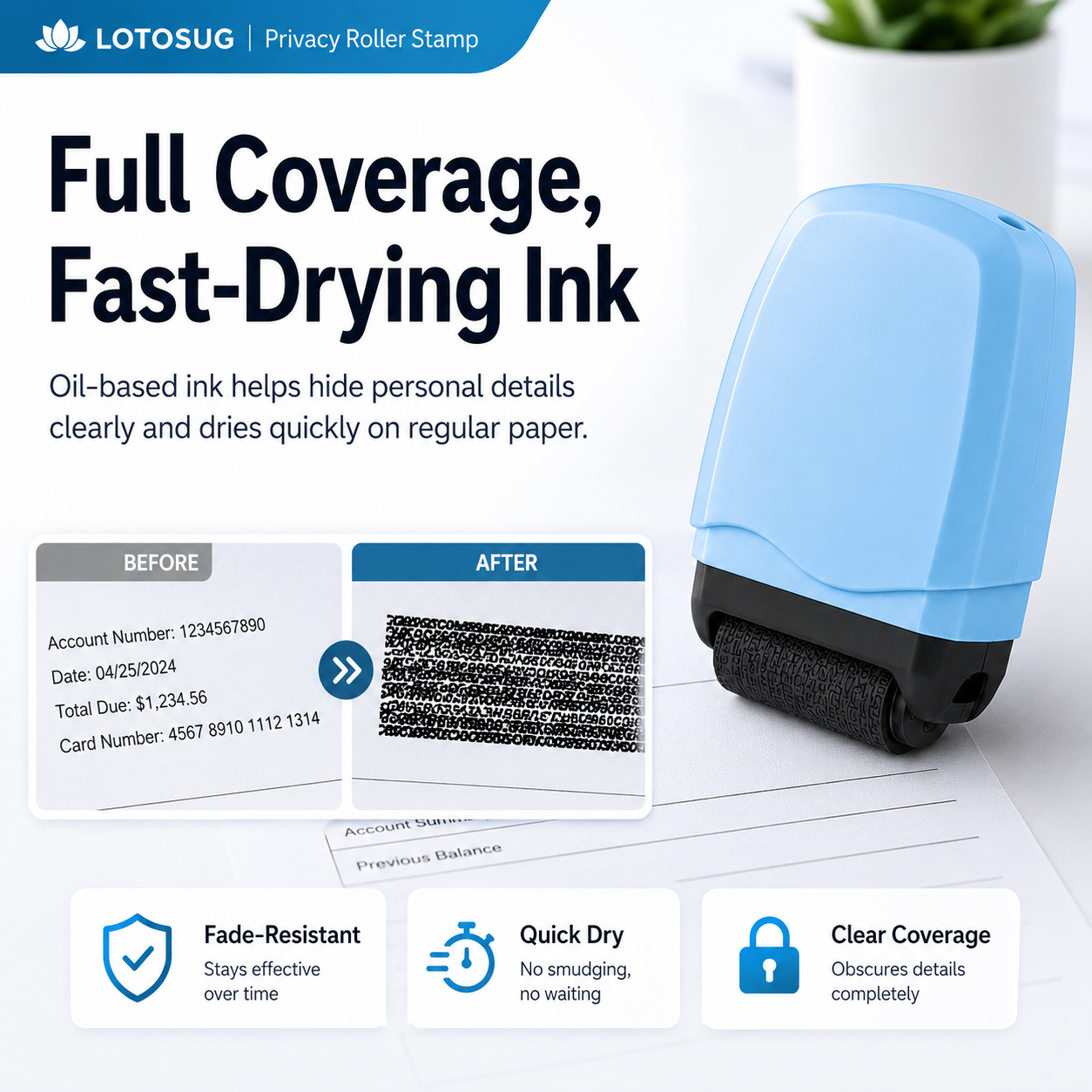 Identity Theft Protection Roller Stamp – Privacy Guard for Hiding Personal Information, Security Ink Roller for Mail, Documents & Labels