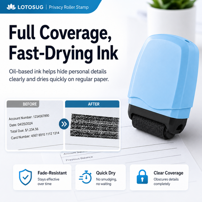 Identity Theft Protection Roller Stamp – Privacy Guard for Hiding Personal Information, Security Ink Roller for Mail, Documents & Labels