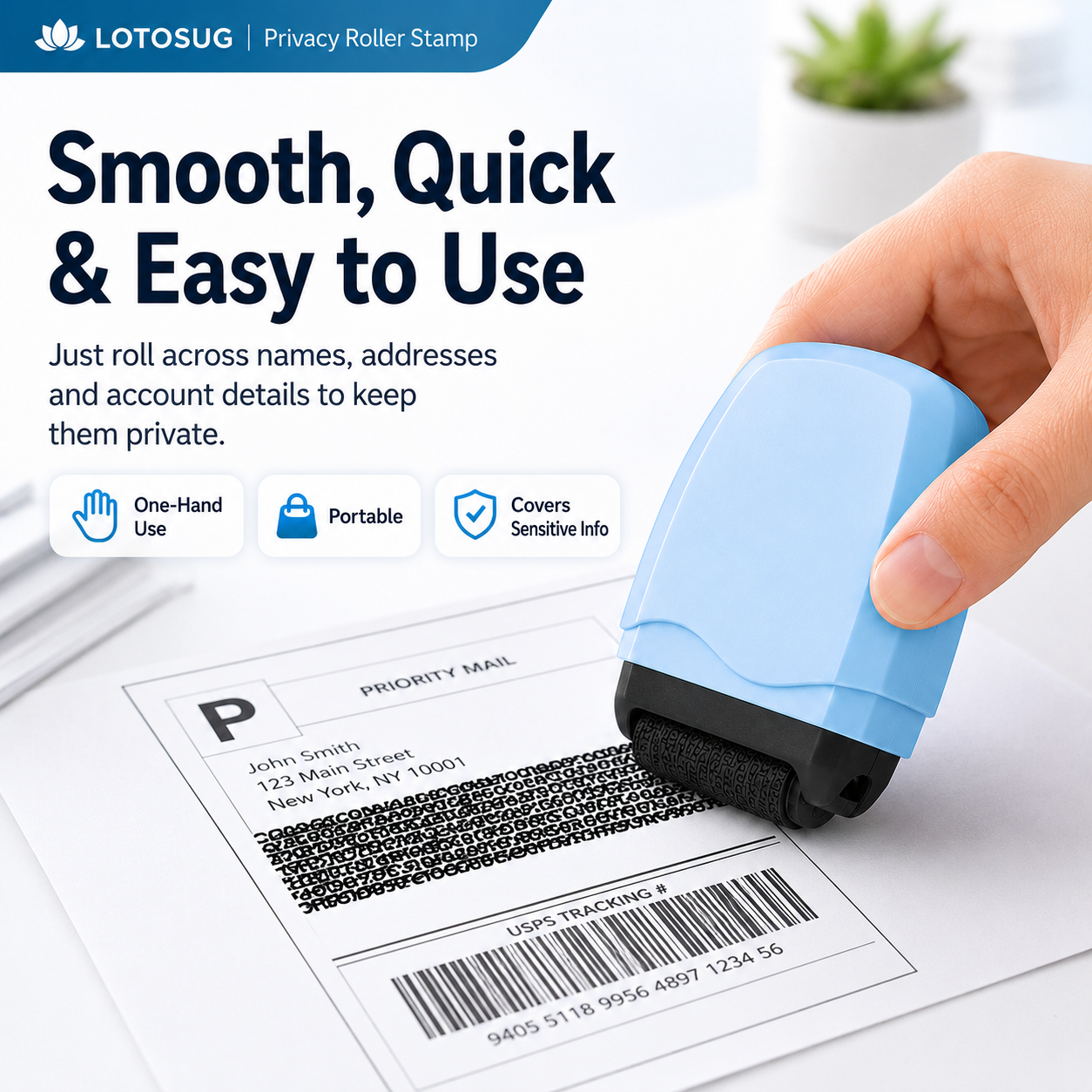 Identity Theft Protection Roller Stamp – Privacy Guard for Hiding Personal Information, Security Ink Roller for Mail, Documents & Labels