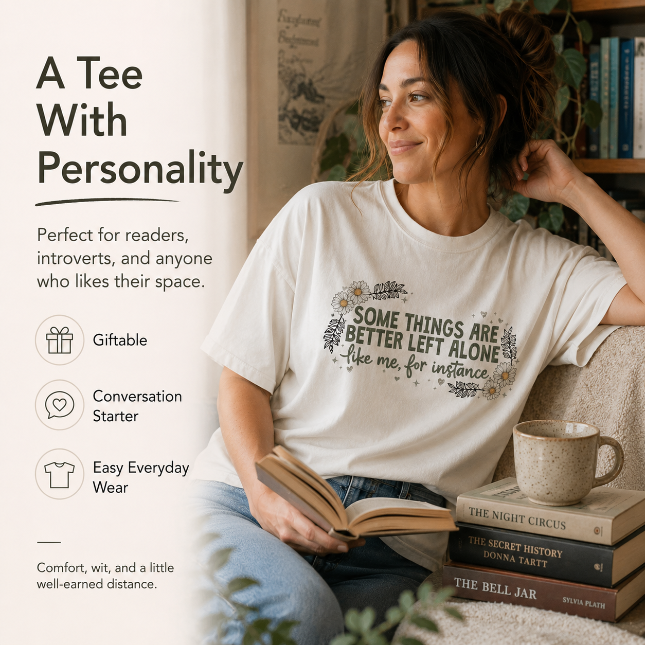 Funny Introvert Shirt Women Plus Size Sarcastic Floral Graphic Tee