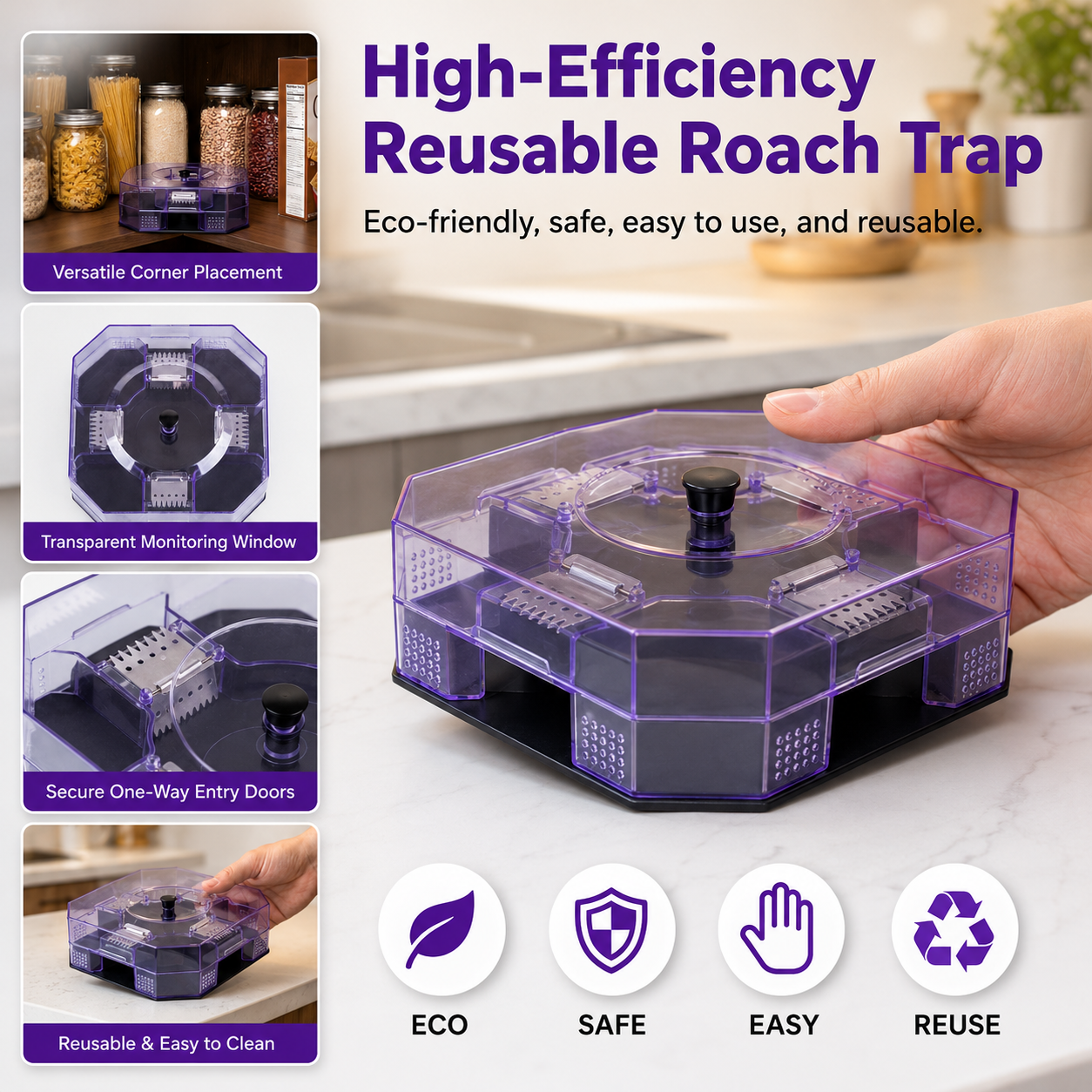 🏠Reusable Roach Trap with One-Way Entry Doors