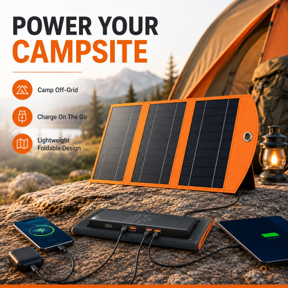 🔥Foldable Portable Solar Panel, Fast Charging with 1 Type-C & 2 USB-A Ports