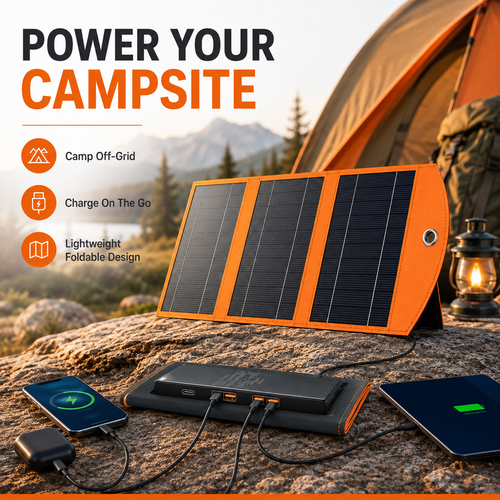 🔥Foldable Portable Solar Panel, Fast Charging with 1 Type-C & 2 USB-A Ports