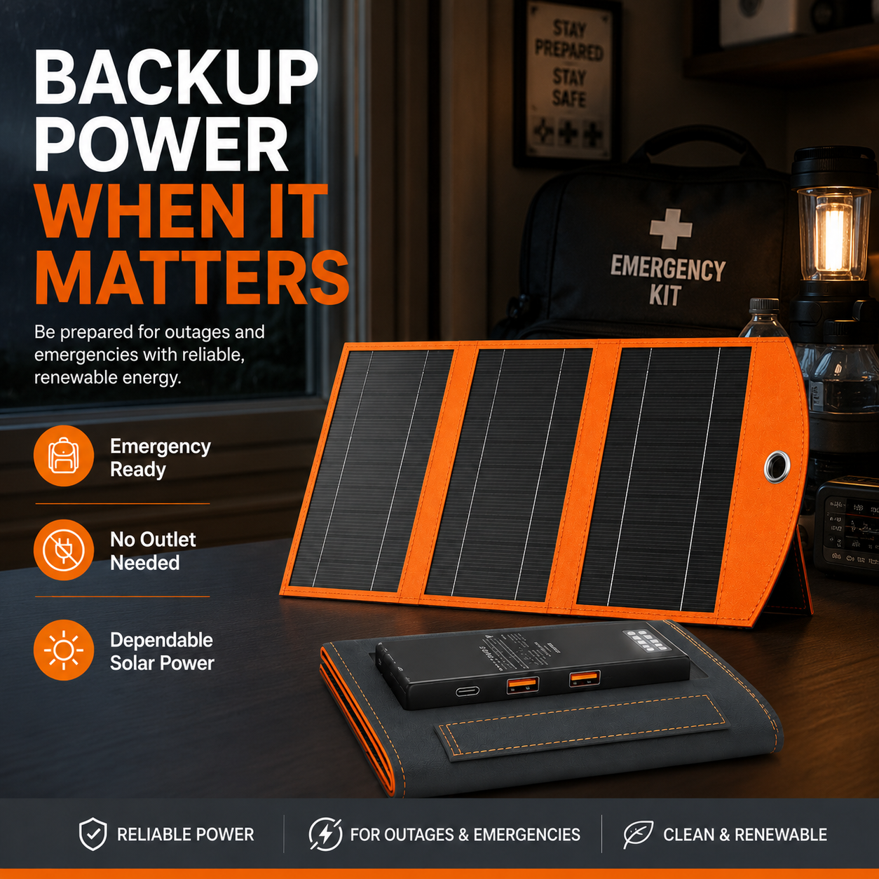 🔥Foldable Portable Solar Panel, Fast Charging with 1 Type-C & 2 USB-A Ports