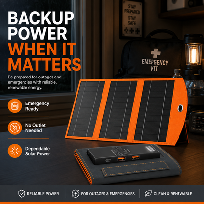 🔥Foldable Portable Solar Panel, Fast Charging with 1 Type-C & 2 USB-A Ports
