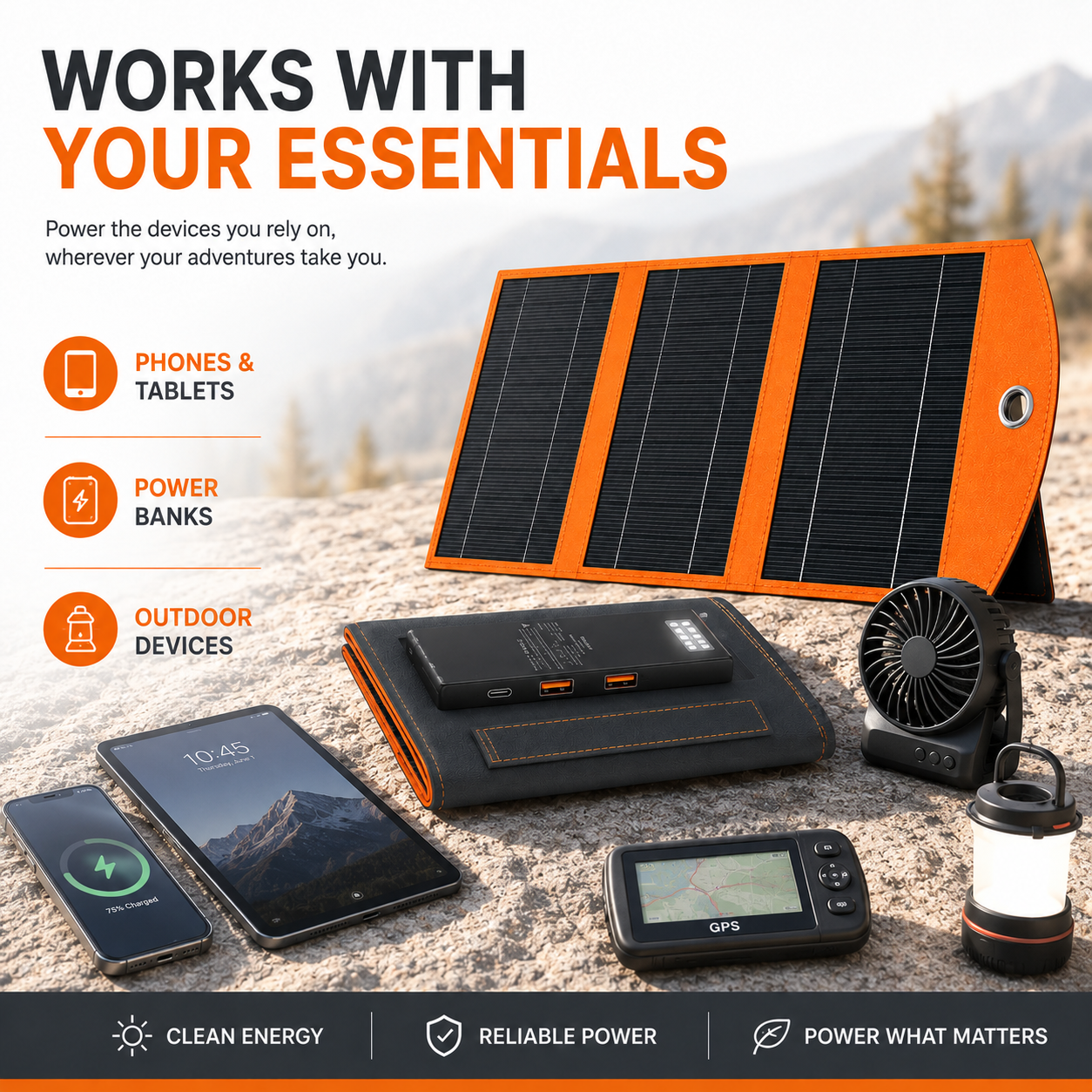 🔥Foldable Portable Solar Panel, Fast Charging with 1 Type-C & 2 USB-A Ports