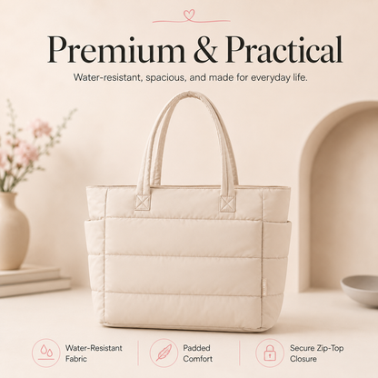 Quilted Puffer Tote Bag for Women – Large Capacity Laptop Shoulder Bag for Work, Travel & Everyday Use