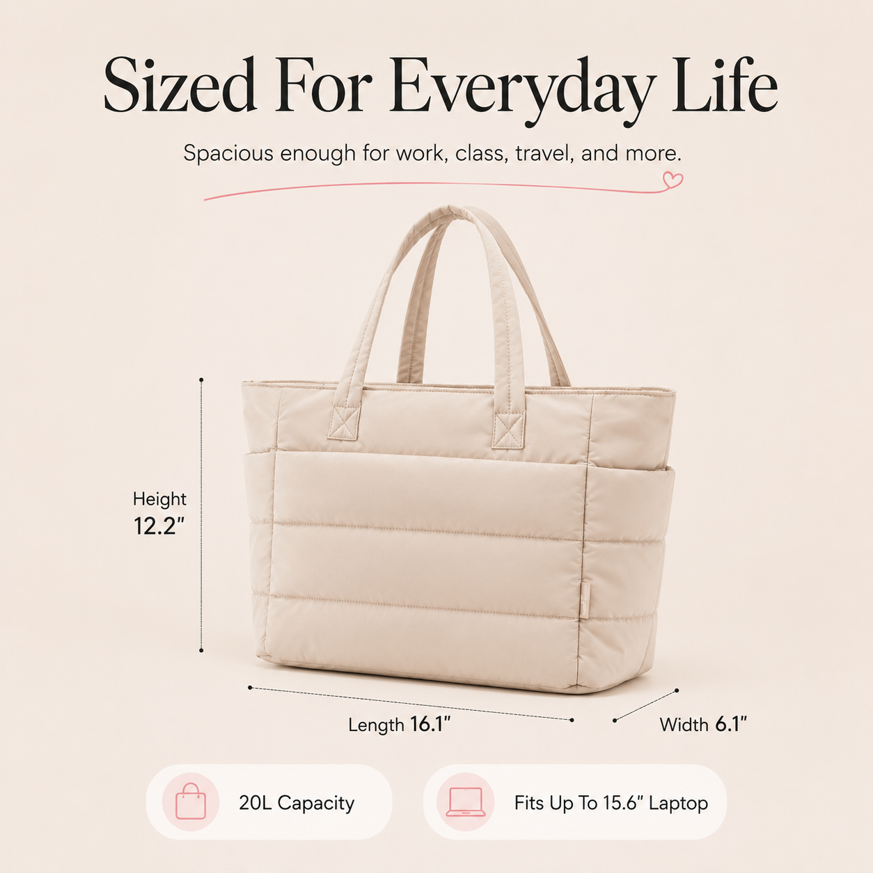 Quilted Puffer Tote Bag for Women – Large Capacity Laptop Shoulder Bag for Work, Travel & Everyday Use