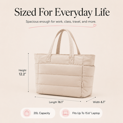 Quilted Puffer Tote Bag for Women – Large Capacity Laptop Shoulder Bag for Work, Travel & Everyday Use