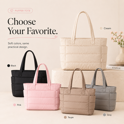 Quilted Puffer Tote Bag for Women – Large Capacity Laptop Shoulder Bag for Work, Travel & Everyday Use