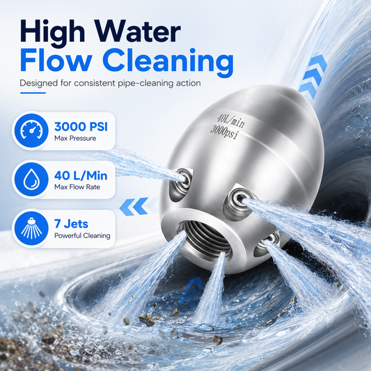 💦 3000 PSI 40 L/Min 3/8'' Stainless Steel Sewer Jetter Nozzle&nbsp;