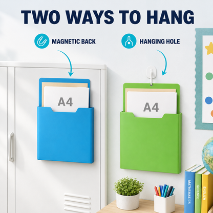 Magnetic File Organizer  | Wall-Mount Folder Holder for Classroom, Office, Whiteboard & Refrigerator
