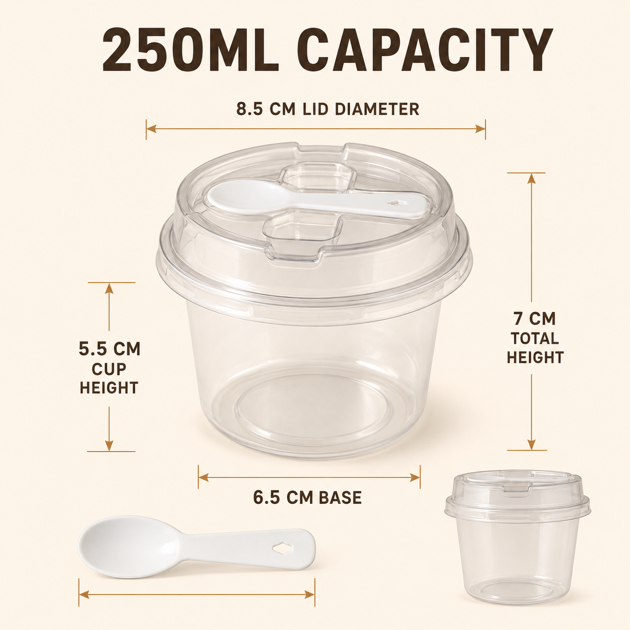 20/50 Sets Round Transparent Plastic Lidded Packaging Boxes with Spoons, Ideal for Cookies, Fruit Ice Cream, Mousse Cake and Yogurt Cups
