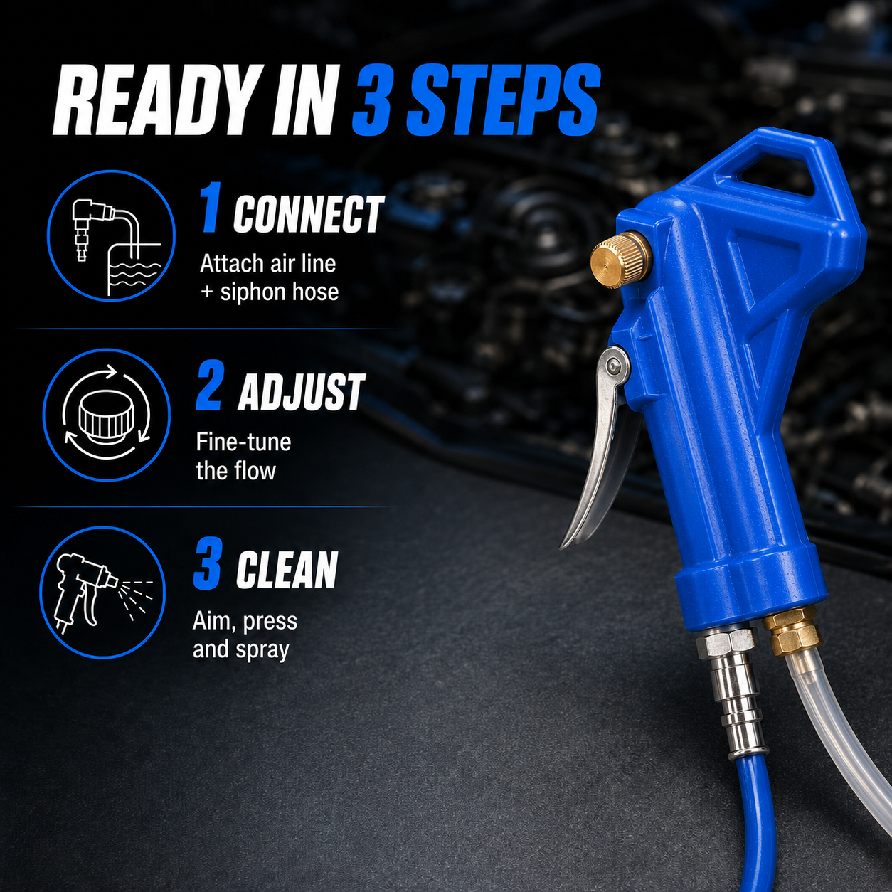 2-in-1 Air & Water Cleaning Gun – High-Pressure Dust Blower & Engine Cleaning Sprayer for Cars, Garages & Workshops