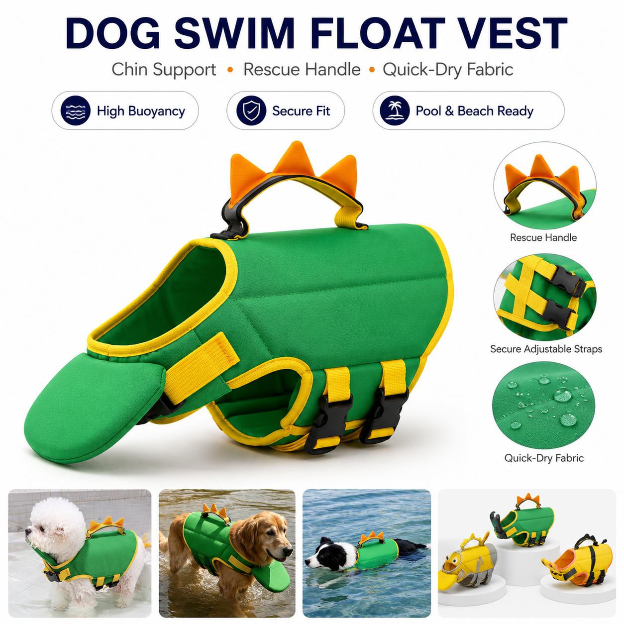 🔥LAST DAY 50% OFF🔥Dinosaur Dog Swim Float Vest with Chin Support & Rescue Handle!!!