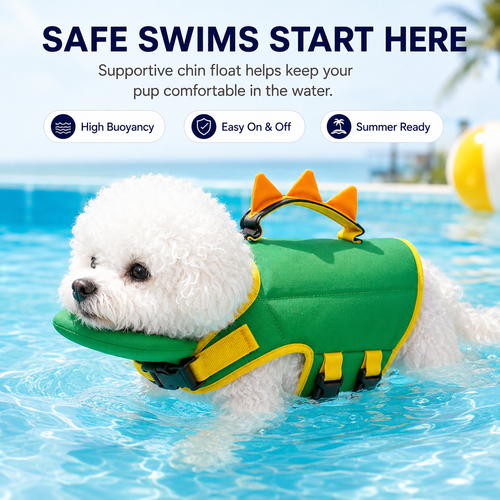 🔥LAST DAY 50% OFF🔥Dinosaur Dog Swim Float Vest with Chin Support & Rescue Handle!!!