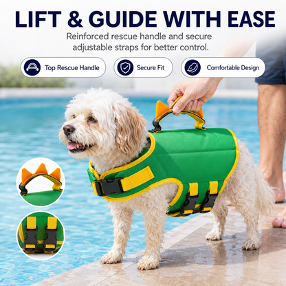 🔥LAST DAY 50% OFF🔥Dinosaur Dog Swim Float Vest with Chin Support & Rescue Handle!!!