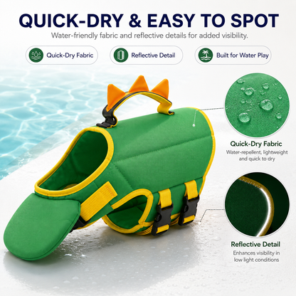🔥LAST DAY 50% OFF🔥Dinosaur Dog Swim Float Vest with Chin Support & Rescue Handle!!!