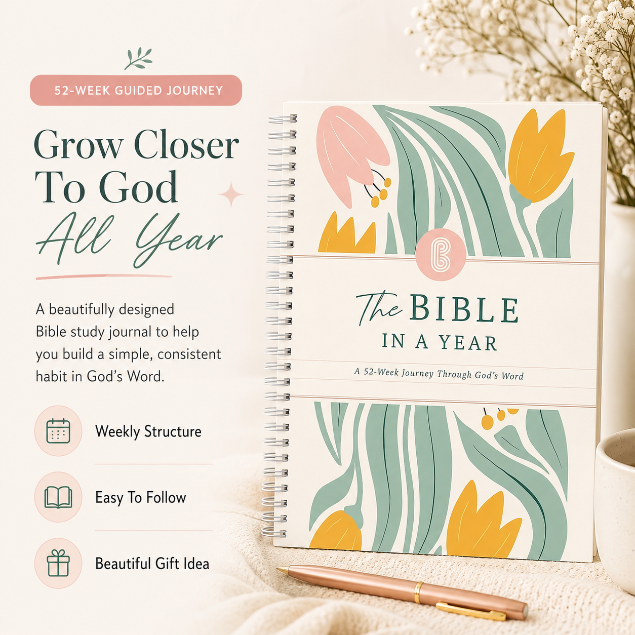 The Bible In A Year™ Journal | 52-Week Guided Bible Study & Prayer Journal