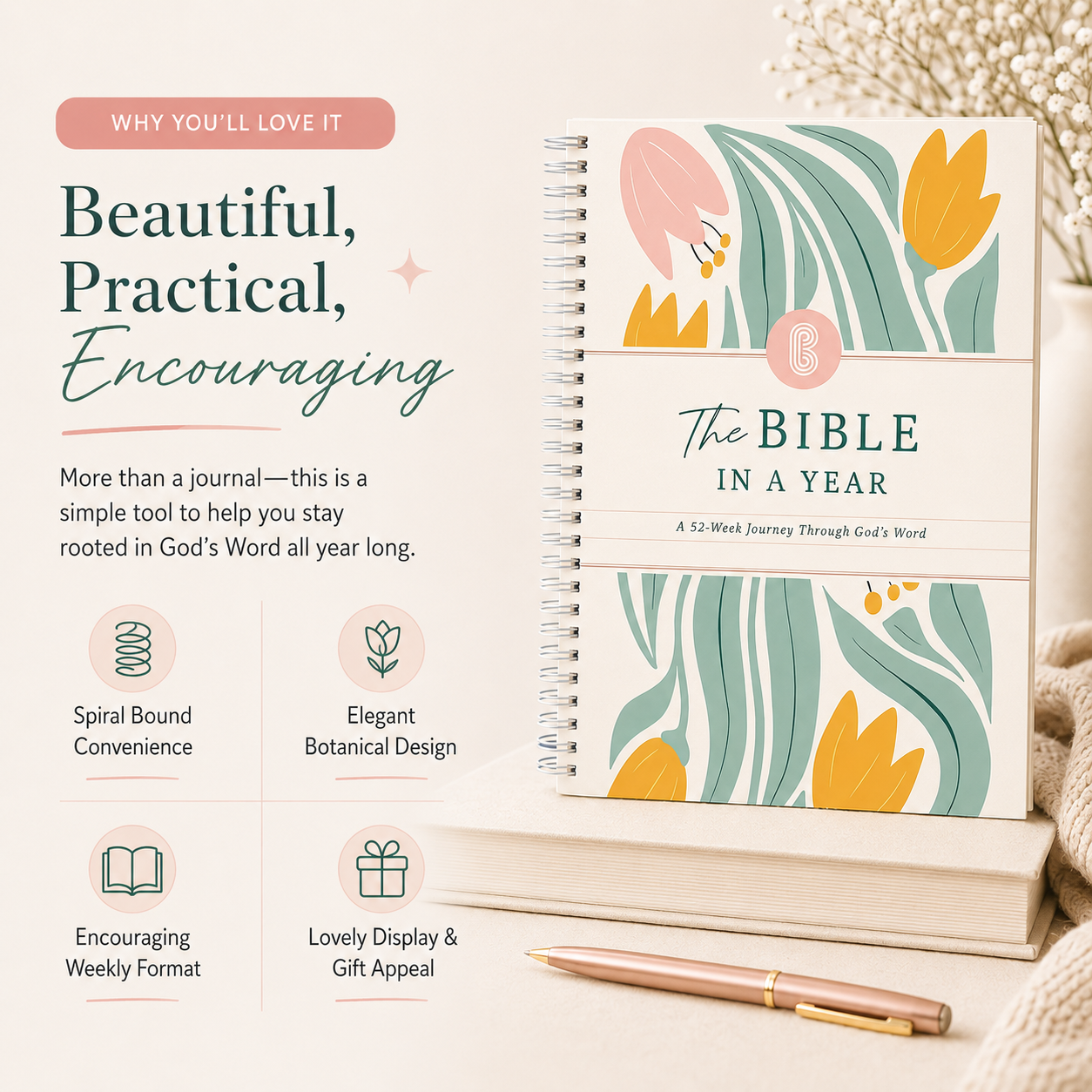 The Bible In A Year™ Journal | 52-Week Guided Bible Study & Prayer Journal
