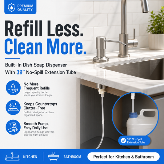 No-Refill Kitchen Sink Soap Dispenser – Brushed Nickel with 39" Extension Tube, Leak-Proof Countertop Pump