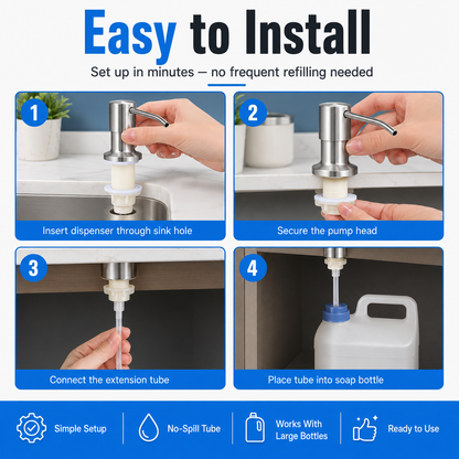 No-Refill Kitchen Sink Soap Dispenser – Brushed Nickel with 39" Extension Tube, Leak-Proof Countertop Pump