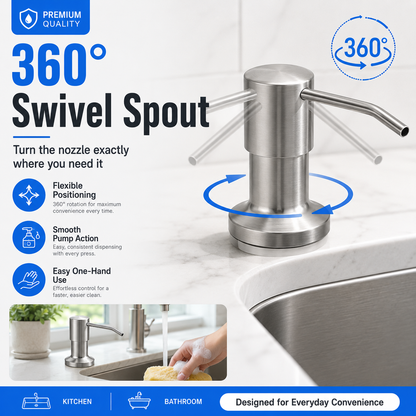 No-Refill Kitchen Sink Soap Dispenser – Brushed Nickel with 39" Extension Tube, Leak-Proof Countertop Pump