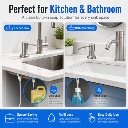 No-Refill Kitchen Sink Soap Dispenser – Brushed Nickel with 39" Extension Tube, Leak-Proof Countertop Pump