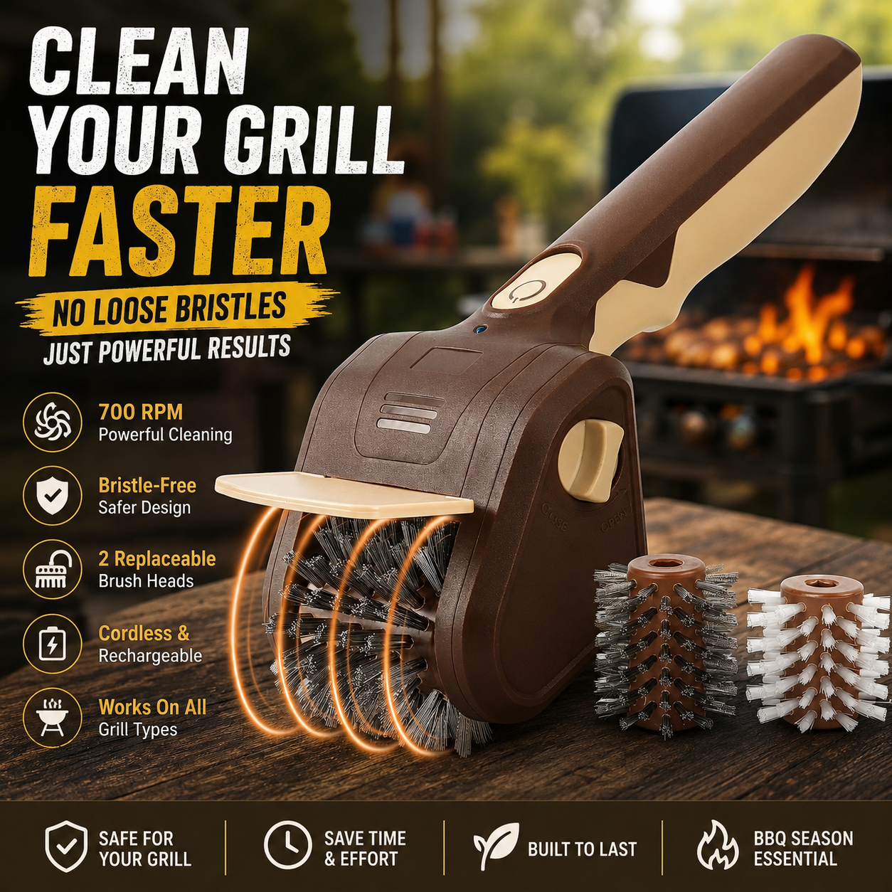 ⚡Electric BBQ Grill Brush | Bristle-Free Cordless Grill Cleaner